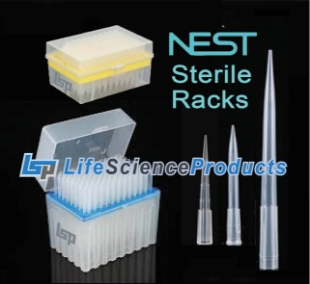 Picture of NEST - Sterile 10uL XL (Extra-Long) Pipet Tip PreLoaded Racks, Low Retention, 96/rack, 50 racks/case, 4800 tips/case