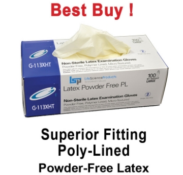 Picture of OmniFit™ Superior Fitting 5.0mil Powder-Free Exam Latex Gloves, High-Tack (No-Slip) Exterior with PolyLined Interior, 10 boxes of 100/case (1000/case)