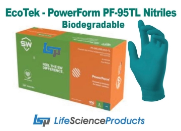 Picture of EcoTek PowerForm PF-95TL, 5.0mil Sustainable Technology Powder-Free TEAL GREEN Exam Nitrile Gloves, 10x100/case, 1000/case 