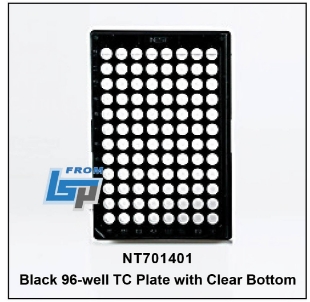 Picture of Nest 96 Wells Cell Culture Plαte, Blαck Frame and Wells with Clear Polystyrene Bottom, TC, Sterile, Blister Package, 1/pack, 30 plates/case