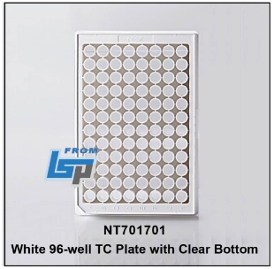 Picture of Nest 96 Wells Cell Culture Plαte, Whíte Frame and Wells with Clear Polystyrene Bottom, TC, Sterile, Blister Package, 1/pack, 30 plates/case