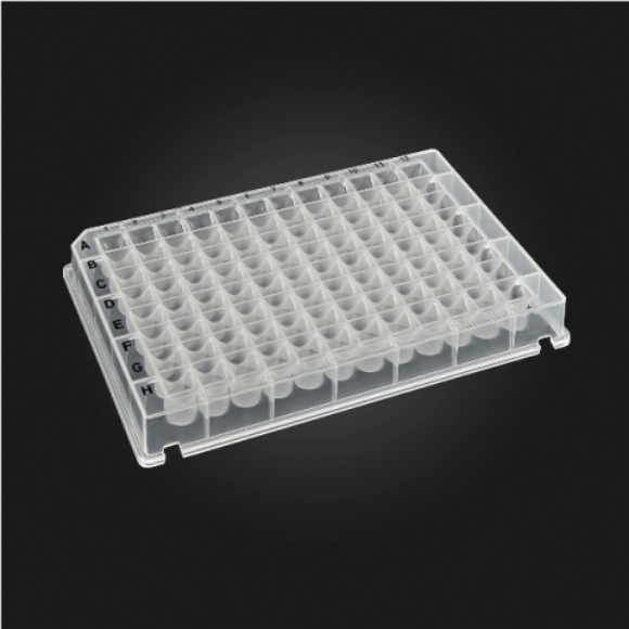 Picture of 96-well OptiWell™ STERILE Deep Well Elusion Plate,  96 Square Well, 0.50ml, 15.1mm height, V-Bottom, Black Alphanumeric Printing, PP,  for KingFisher™ and Accuris IsoPURE™, Sterile, 10 bags of 5 pieces, 50 / CS