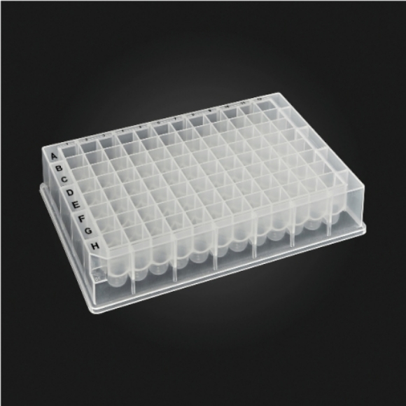 Picture of 96-well OptiWell™ STERILE Deep Well Plate, 96 Square Well, 1.0mL, 24.4mm height, U-bottom (Round), Black Alphanumeric Printing, PP, Sterile, 10 bags of 10 pieces, 100 / CS