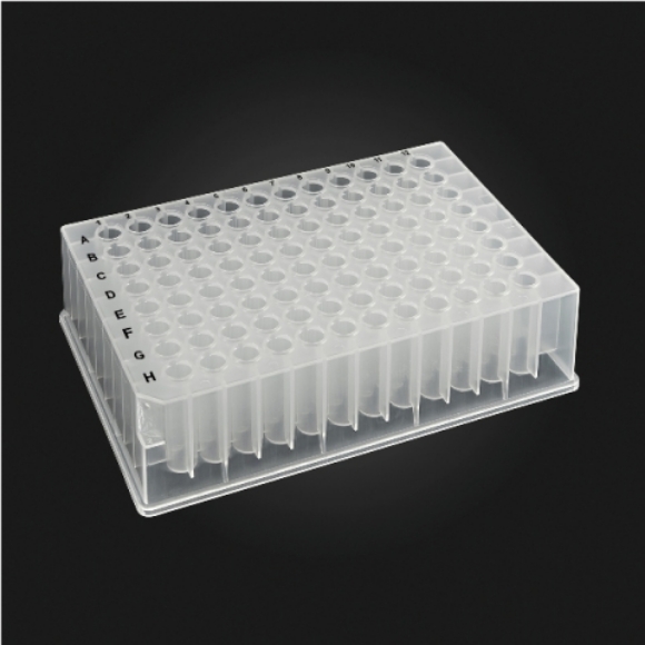 Picture of 96-well OptiWell™ Deep Well Plate,  96 Round Well, 1.0mL, 33.0mm height, V-bottom, Black Alphanumeric Printing, PP, 10 bags of 5 pieces, 50 / CS