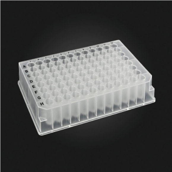 Picture of 96-well OptiWell™ STERILE Deep Well Plate, 96 Round Well, 1.1mL, 27.0mm height, U-bottom (Round), Black Alphanumeric Printing, PP, Sterile, 10 bags of 5 pieces, 50 / CS