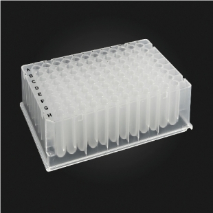 Picture of 96-well OptiWell™ STERILE Deep Well Plate, 96 Round Well, 1.2mL, 42.5mm height, F-bottom (Flat), for ABgene™ Brand, Black Alphanumeric Printing, PP, Sterile, 10 bags of 5 pieces, 50 / CS