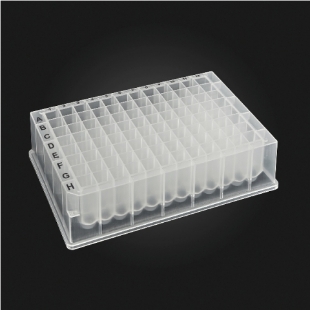 Picture of 96-well OptiWell™ STERILE Deep Well Plate, 96 Square Well, 1.6mL, 31.6mm height, U-bottom (Round), Black Alphanumeric Printing, PP, Sterile, 10 bags of 5 pieces, 50 / CS