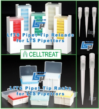 Picture of Buy 3, Get 1 FREE - CellTreat - LTS-style (LfTS), Low-force Tip Solution Pipet Tips, CHOOSE Reloads, Racks in Non-Filtered or Filtered