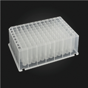 Picture of 96-well OptiWell™ STERILE Deep Well Plate, 96 Round Well, 2.0mL, 44.3mm height, U-Bottom (Round), for Hamilton, Black Alphanumeric Printing, PP, Sterile, 10 bags of 5 pieces, 50 / CS