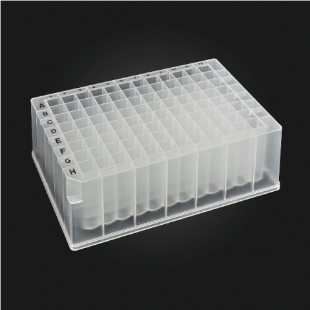 Picture of 96-well OptiWell™ STERILE Deep Well Plate, 96 Square Well, 2.3mL, 41.7mm height, V-Bottom, Standard, Black Alphanumeric Printing, PP, Sterile 10 bags of 5 pieces, 50 / CS