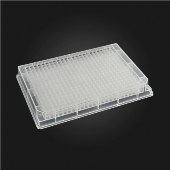 Picture of 384-well OptiWell™ STERILE Deep Well Plate, 384 Square Well, 120uL, 14.6mm height, V-Bottom, Standard, Alphanumeric Molding, PP, Sterile 10 bags of 10 pieces, 100 / CS