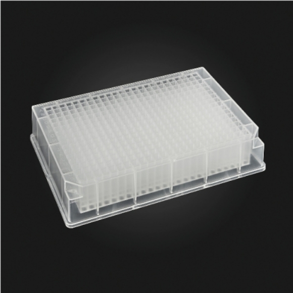 Picture of 384-well OptiWell™ Deep Well Plate, 384 Square Well, 240uL, 24.9mm height, V-Bottom, Standard, Alphanumeric Molding, PP, 5 bags of 10 pieces, 50 / CS