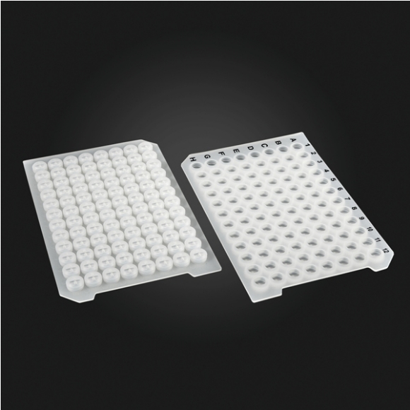 Picture of OptiWell™ STERILE Sealing Mat, 96 Round Well, Black Alphanumeric Printing, Silicone, "+" Opening, Ø8.3mm, Printed, Sterile 50 / PK