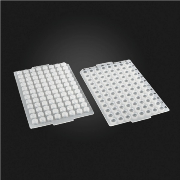 Picture of OptiWell™ Sealing Mat, 96 Round Well, Black Alphanumeric Printing, Silicone, "-" Opening, Ø7.3mm, Printed, 50 / PK