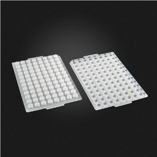 Picture of OptiWell™ Sealing Mat, 96 Round Well, Black Alphanumeric Printing, Silicone, "+" Opening, Ø7.3mm, Printed 50 / PK