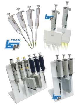 Picture of ProPette LE™ Single & Multi Channel Pipettors (Light-Ergonomic-Autoclavable), and SureStand Racks