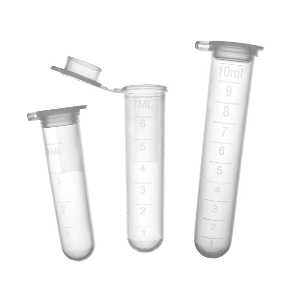 Picture of 5ml Round Bottom Tube with Attached Snap Cap, Molded Graduations, Frosted Marking Area, Sterile, 10 bags of 100 tubes, 1000/cs