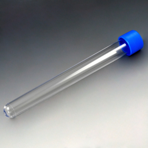 Picture of Test Tube with Attached Blue Screw Cap, 16 x 150mm (20mL), non-sterile, PS, 500/case