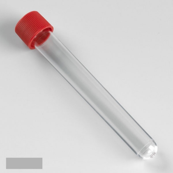 Picture of Test Tube with Attached Red Screw Cap, 16 x 120mm (15mL), PS, STERILE, 150/Bag, 5 Bags/Case, 750/case