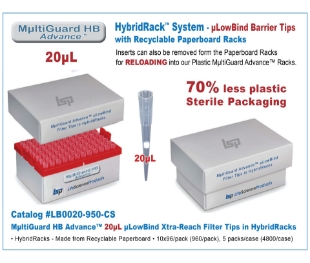 Picture of MultiGuard HB Advance 20uL uLowbind Filter Barrier Tips in Sterile HybridRacks, 10x96/pk (960), 5 packs/case (4800/case)